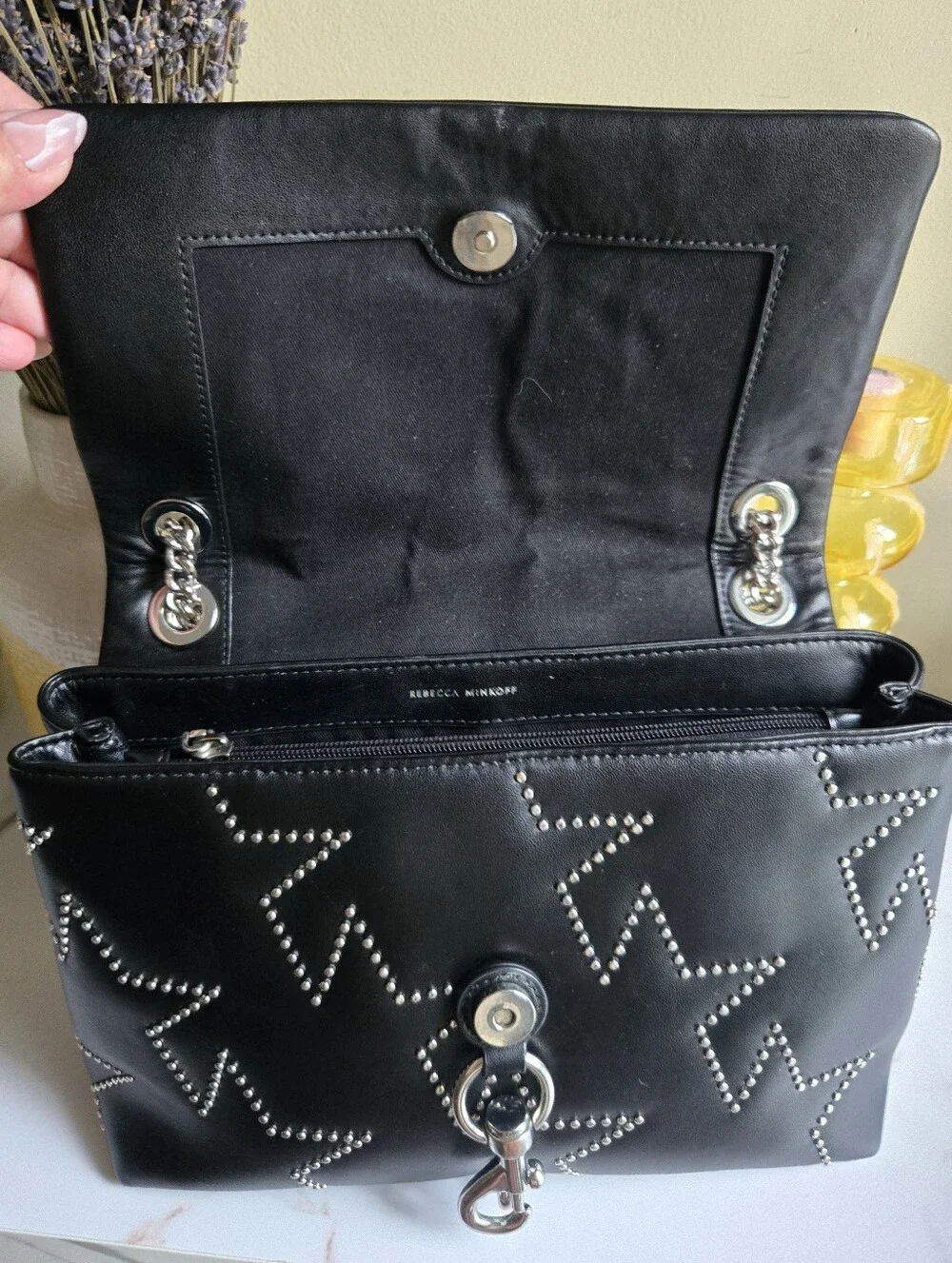 GUC Rebecca Minkoff Edie Star Studded Black Leather Shoulder Bag